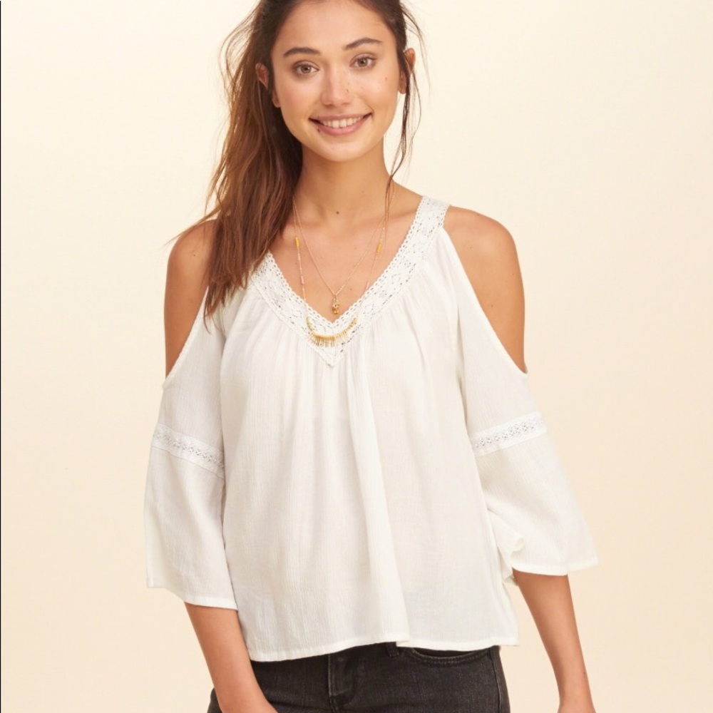 Hollister white lace cold shoulder top